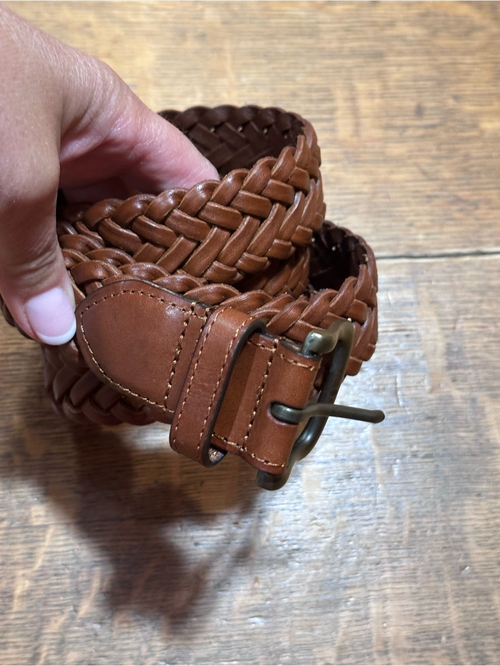 Lands' End men’s sz 40-42 Braided Leather Belt Chestnut Brown